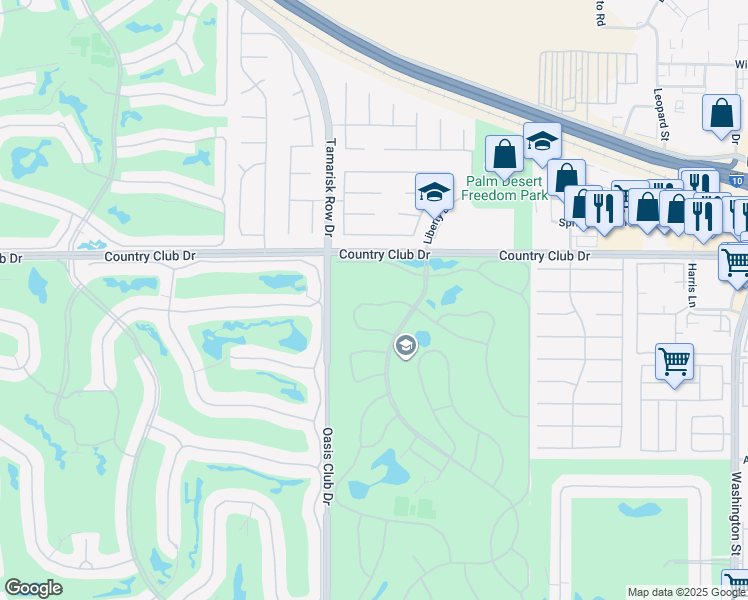 map of restaurants, bars, coffee shops, grocery stores, and more near 40156 Baltusrol Circle in Palm Desert