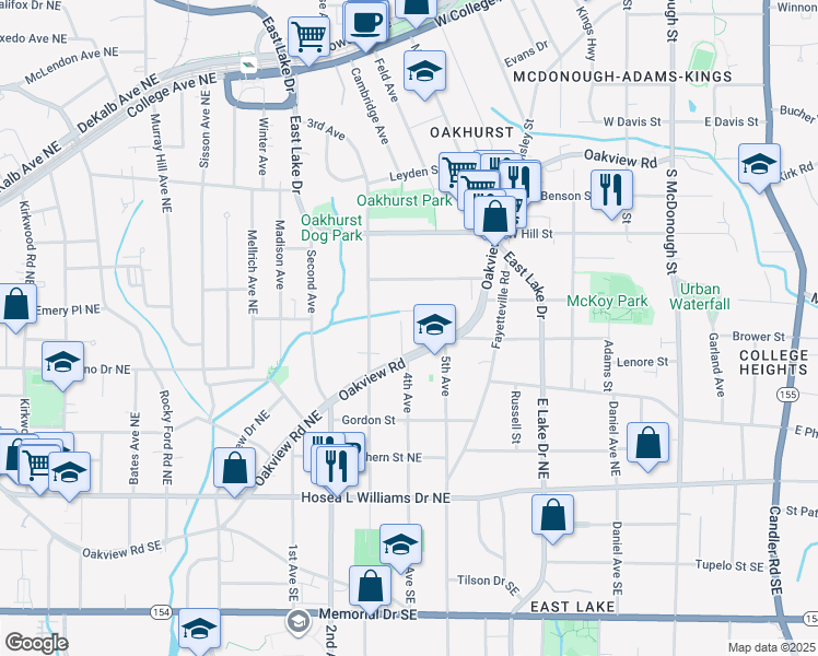map of restaurants, bars, coffee shops, grocery stores, and more near 1335 Oakview Road in Decatur