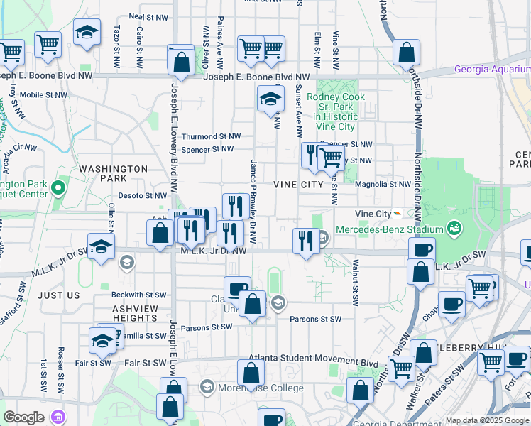 map of restaurants, bars, coffee shops, grocery stores, and more near 49 James P Brawley Drive Southwest in Atlanta