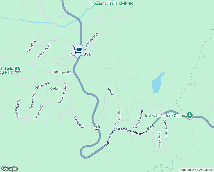 map of restaurants, bars, coffee shops, grocery stores, and more near 24616 Ponderosa Drive in Idyllwild-Pine Cove