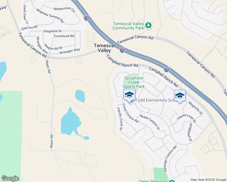 map of restaurants, bars, coffee shops, grocery stores, and more near 25015 Pine Mountain Terrace in Corona
