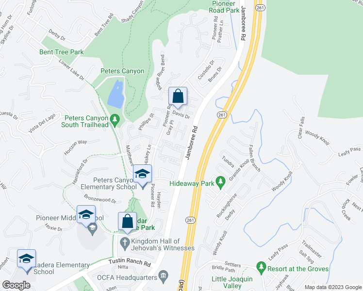 map of restaurants, bars, coffee shops, grocery stores, and more near 2723 Dietrich Drive in Tustin