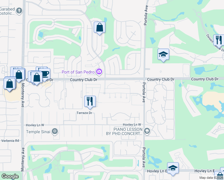 map of restaurants, bars, coffee shops, grocery stores, and more near 1706 Via San Martino in Palm Desert