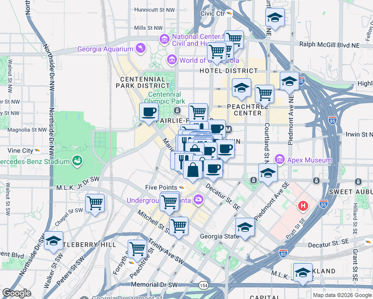 map of restaurants, bars, coffee shops, grocery stores, and more near 83 Walton Street Northwest in Atlanta