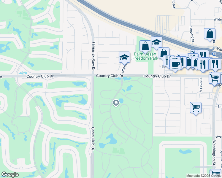 map of restaurants, bars, coffee shops, grocery stores, and more near 40141 Baltusrol Circle in Palm Desert