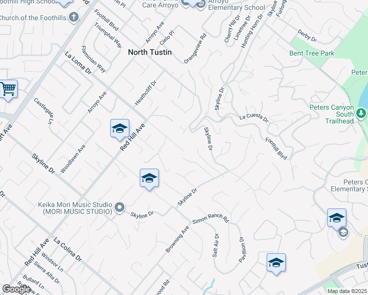 map of restaurants, bars, coffee shops, grocery stores, and more near 1731 La Loma Drive in Santa Ana