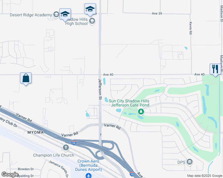 map of restaurants, bars, coffee shops, grocery stores, and more near 80098 Avenida Aliso Canyon in Indio