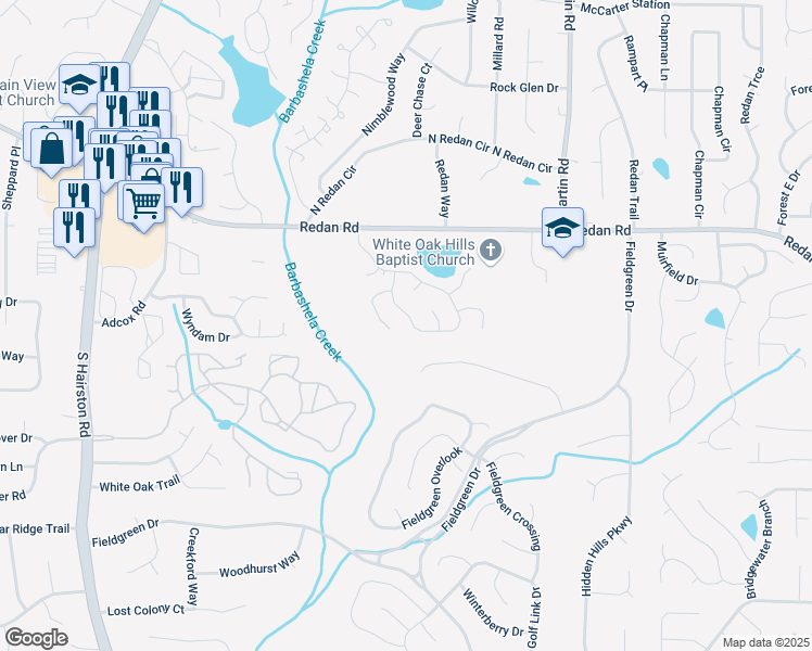 map of restaurants, bars, coffee shops, grocery stores, and more near 1356 Mill Lake Circle in Stone Mountain