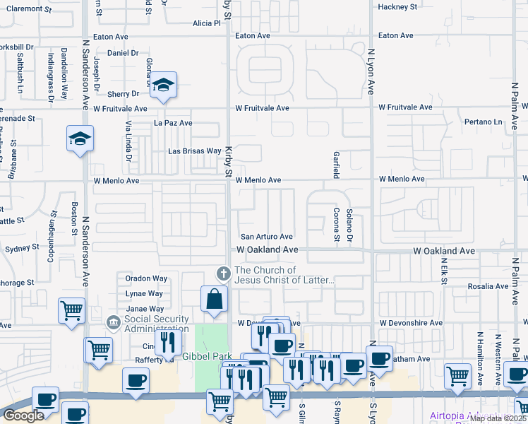 map of restaurants, bars, coffee shops, grocery stores, and more near 615 San Pasquel Street in Hemet