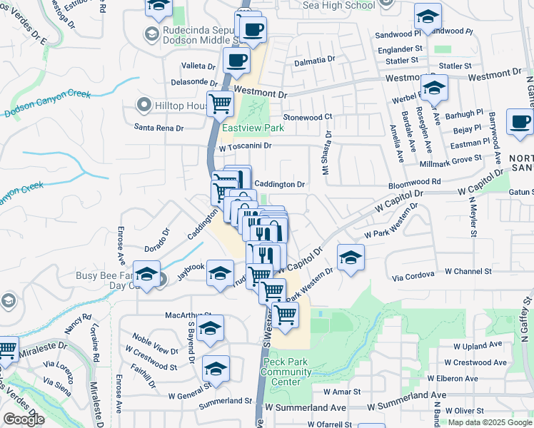 map of restaurants, bars, coffee shops, grocery stores, and more near 1450 Brett Place in Los Angeles