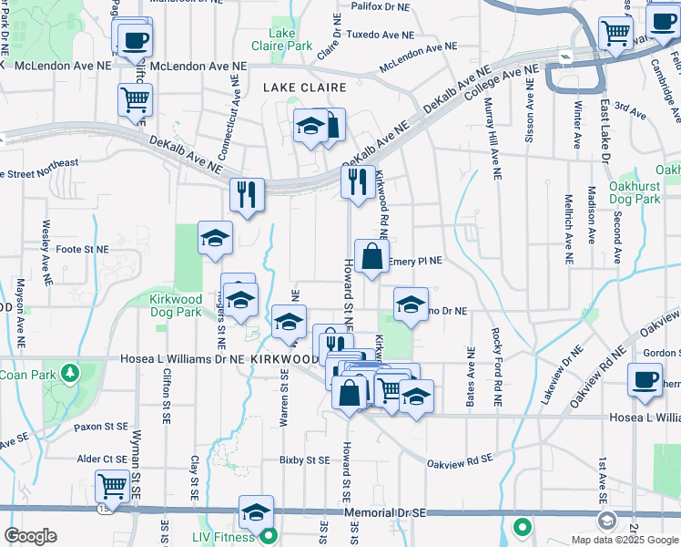 map of restaurants, bars, coffee shops, grocery stores, and more near 1945 Trotti Street Northeast in Atlanta