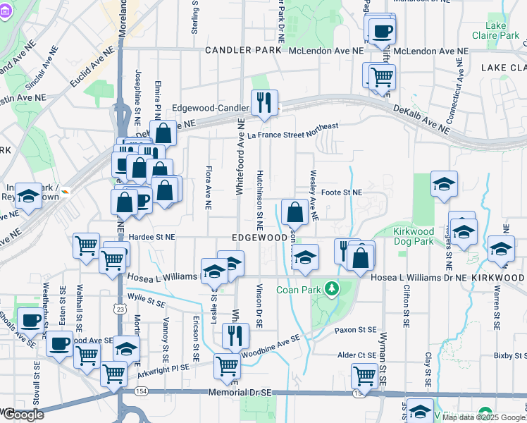 map of restaurants, bars, coffee shops, grocery stores, and more near in Atlanta