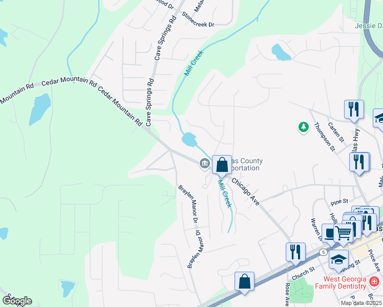 map of restaurants, bars, coffee shops, grocery stores, and more near 8220 Chicago Avenue in Douglasville