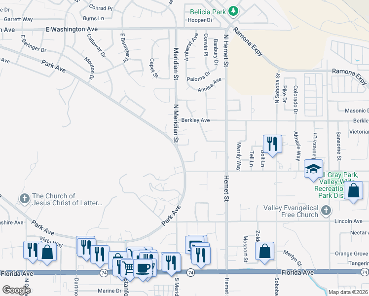 map of restaurants, bars, coffee shops, grocery stores, and more near in Hemet