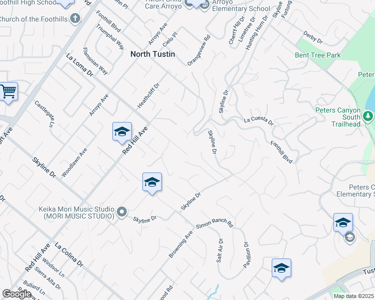 map of restaurants, bars, coffee shops, grocery stores, and more near 1712 La Loma Drive in Santa Ana