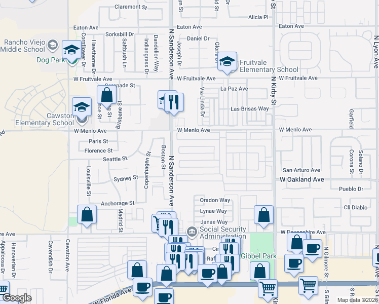 map of restaurants, bars, coffee shops, grocery stores, and more near 601 Kirby Street in Hemet