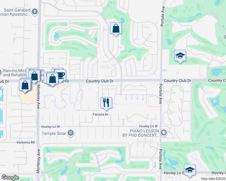 map of restaurants, bars, coffee shops, grocery stores, and more near 3917 Via Amalfi in Palm Desert