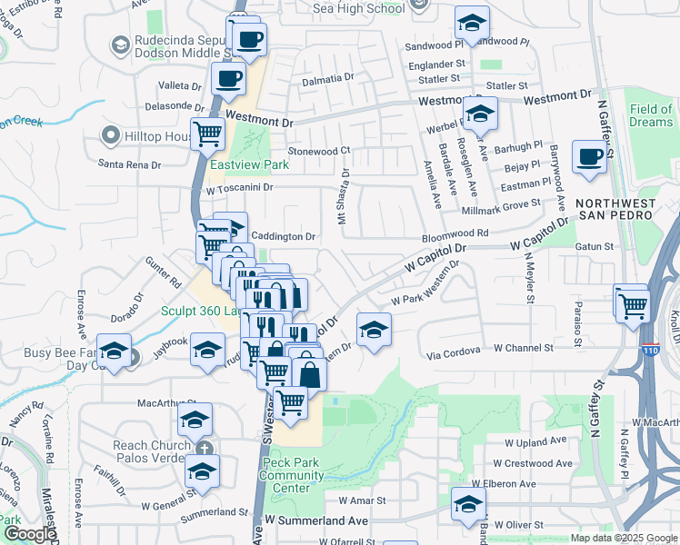 map of restaurants, bars, coffee shops, grocery stores, and more near 1406 Brett Place in Los Angeles