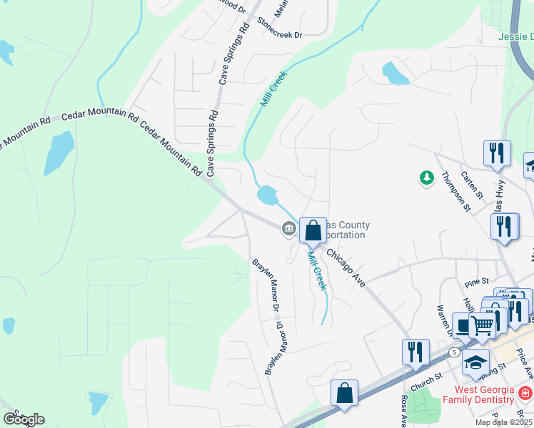 map of restaurants, bars, coffee shops, grocery stores, and more near 8216 Chicago Avenue in Douglasville