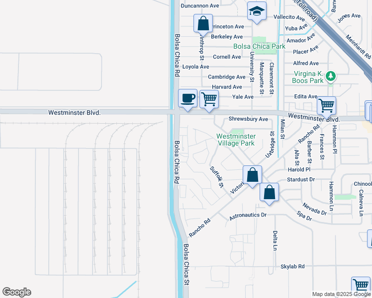 map of restaurants, bars, coffee shops, grocery stores, and more near 14182 Elystan Circle in Westminster