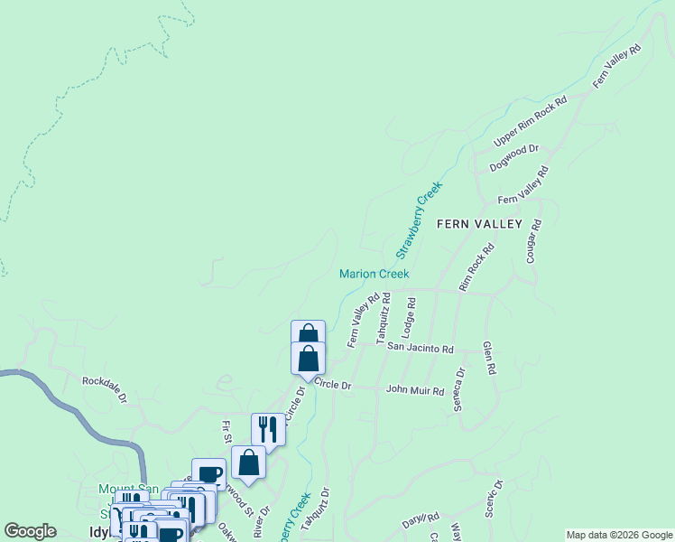 map of restaurants, bars, coffee shops, grocery stores, and more near 55283 Pine Crest Avenue in Idyllwild-Pine Cove