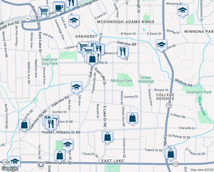 map of restaurants, bars, coffee shops, grocery stores, and more near 928 East Lake Drive in Decatur