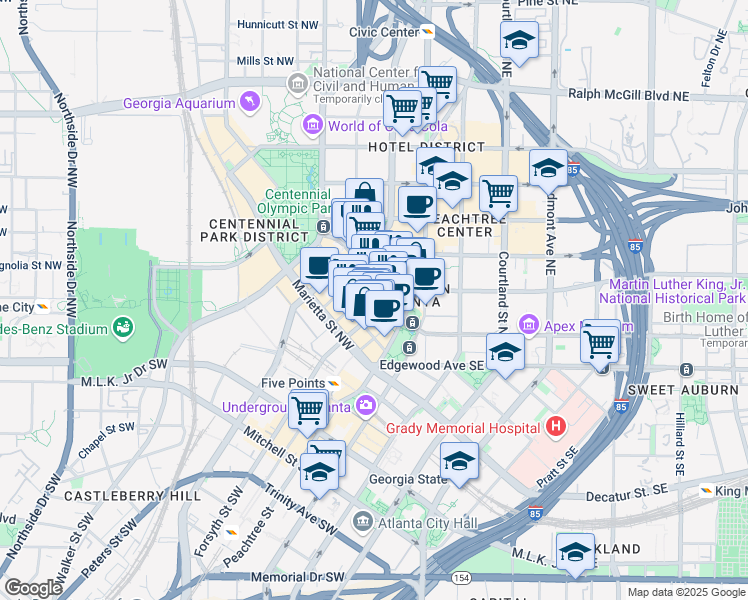 map of restaurants, bars, coffee shops, grocery stores, and more near in Atlanta