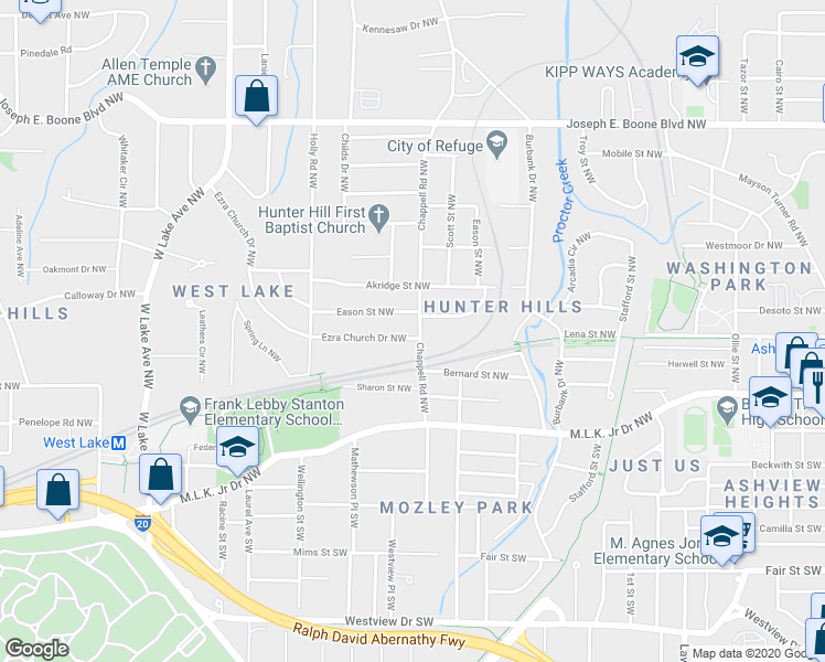 map of restaurants, bars, coffee shops, grocery stores, and more near 99 Chappell Road Northwest in Atlanta