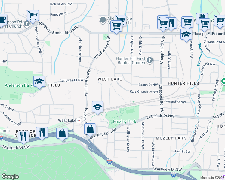 map of restaurants, bars, coffee shops, grocery stores, and more near in Atlanta