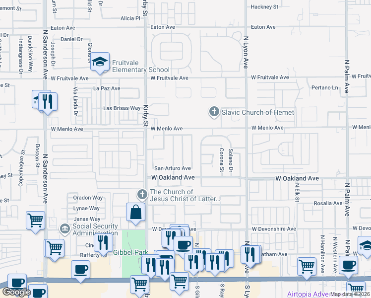 map of restaurants, bars, coffee shops, grocery stores, and more near 622 San Marino Street in Hemet