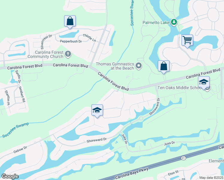 map of restaurants, bars, coffee shops, grocery stores, and more near 106 Westhaven Drive in Myrtle Beach