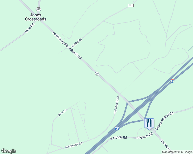 map of restaurants, bars, coffee shops, grocery stores, and more near 1554 Old Ninety Six Indian Trail in Batesburg-Leesville