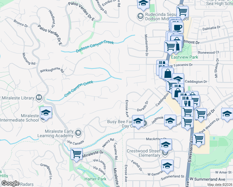 map of restaurants, bars, coffee shops, grocery stores, and more near 2441 Colt Road in Rancho Palos Verdes
