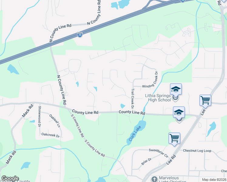 map of restaurants, bars, coffee shops, grocery stores, and more near 1688 Olde Oak Drive in Lithia Springs