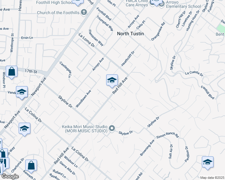 map of restaurants, bars, coffee shops, grocery stores, and more near 11911 Red Hill Avenue in Santa Ana