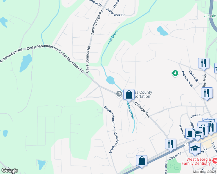 map of restaurants, bars, coffee shops, grocery stores, and more near 8212 Chicago Avenue in Douglasville