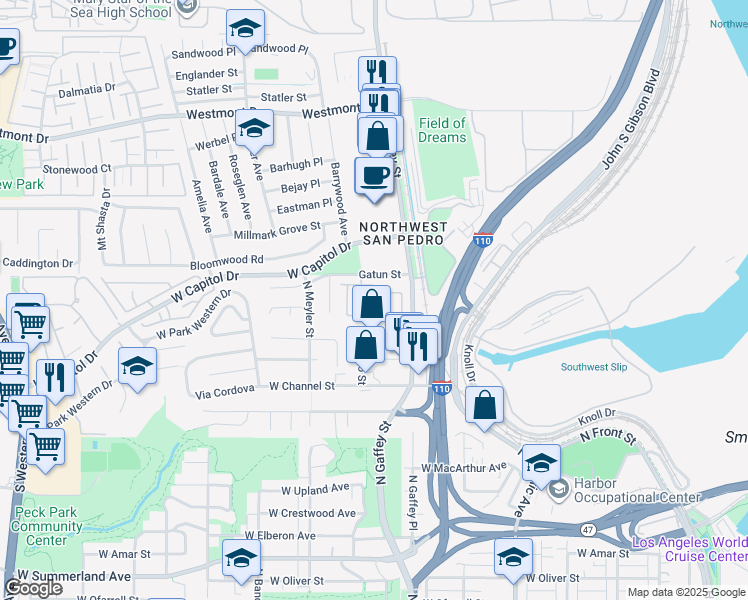 map of restaurants, bars, coffee shops, grocery stores, and more near 783 Gatun Street in Los Angeles