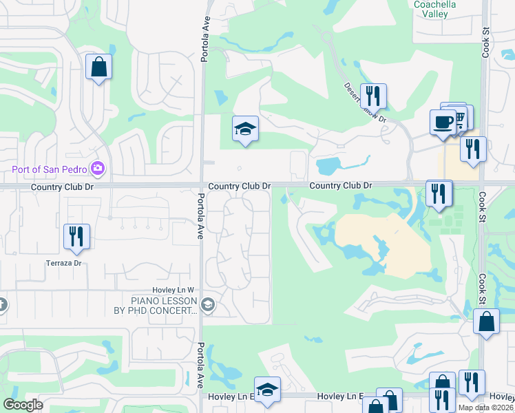 map of restaurants, bars, coffee shops, grocery stores, and more near 13 Verde Way in Palm Desert