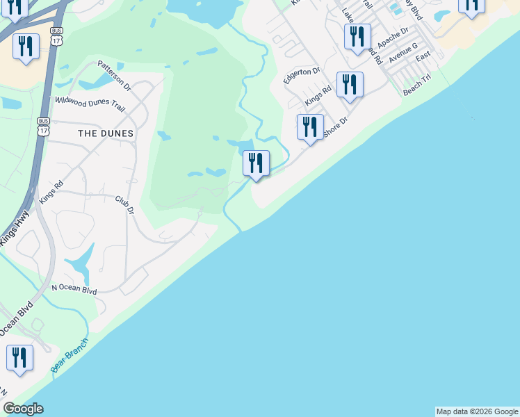 map of restaurants, bars, coffee shops, grocery stores, and more near 2400 Shore Drive in Myrtle Beach