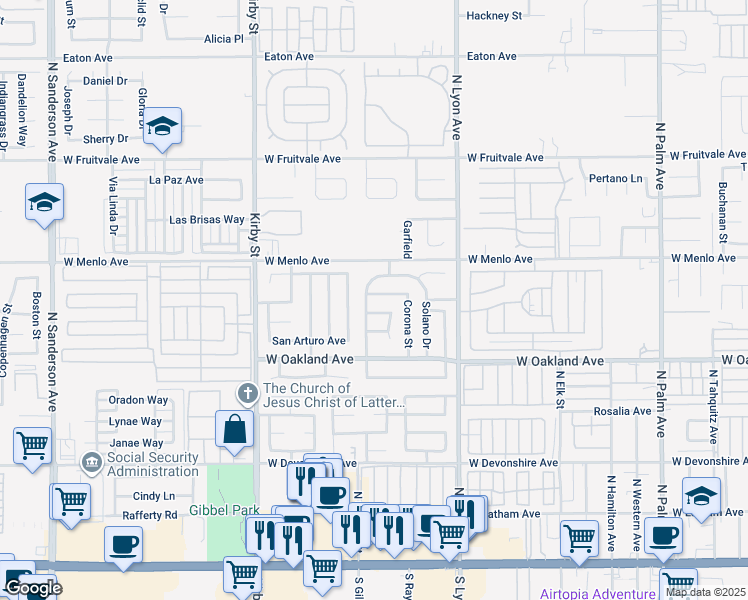 map of restaurants, bars, coffee shops, grocery stores, and more near 2053 Nuevo Street in Hemet