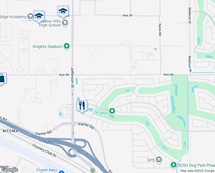 map of restaurants, bars, coffee shops, grocery stores, and more near 80315 Avenida Linda Vista in Indio