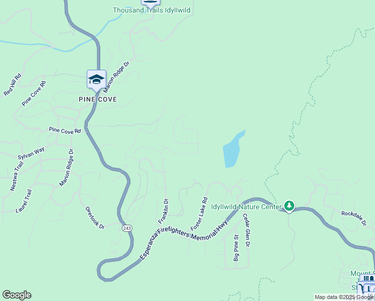 map of restaurants, bars, coffee shops, grocery stores, and more near 53430 Sherman Drive in Idyllwild-Pine Cove