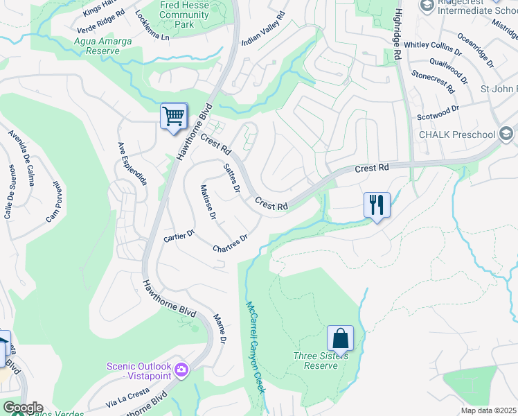 map of restaurants, bars, coffee shops, grocery stores, and more near 6327 Sattes Drive in Rancho Palos Verdes