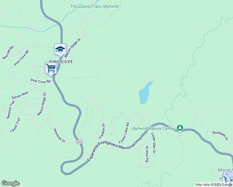 map of restaurants, bars, coffee shops, grocery stores, and more near 53430 Sherman Drive in Idyllwild-Pine Cove