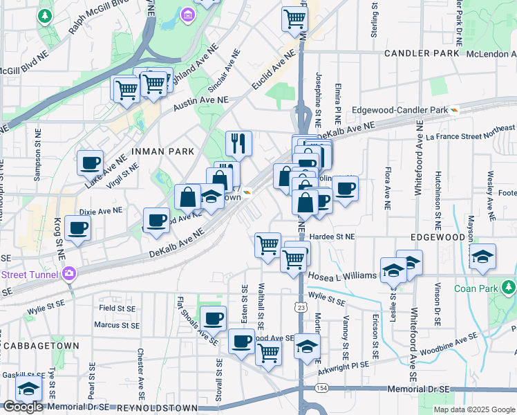 map of restaurants, bars, coffee shops, grocery stores, and more near 1065 Seaboard Avenue Northeast in Atlanta