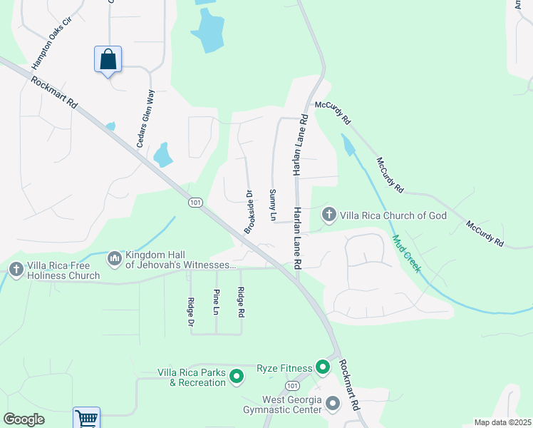 map of restaurants, bars, coffee shops, grocery stores, and more near 74 Sunny Lane in Villa Rica