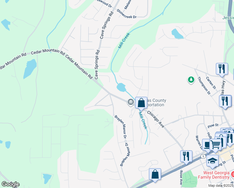 map of restaurants, bars, coffee shops, grocery stores, and more near 8208 Chicago Avenue in Douglasville