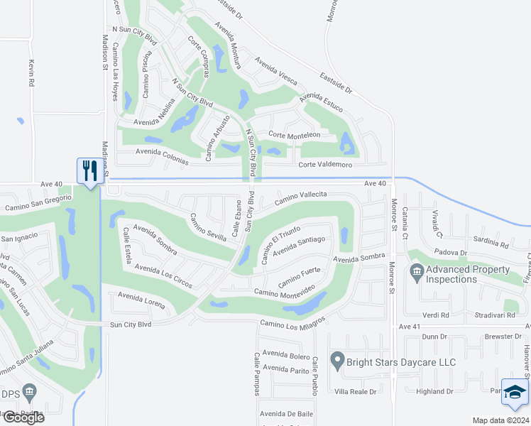 map of restaurants, bars, coffee shops, grocery stores, and more near 81553 Camino Vallecita in Indio