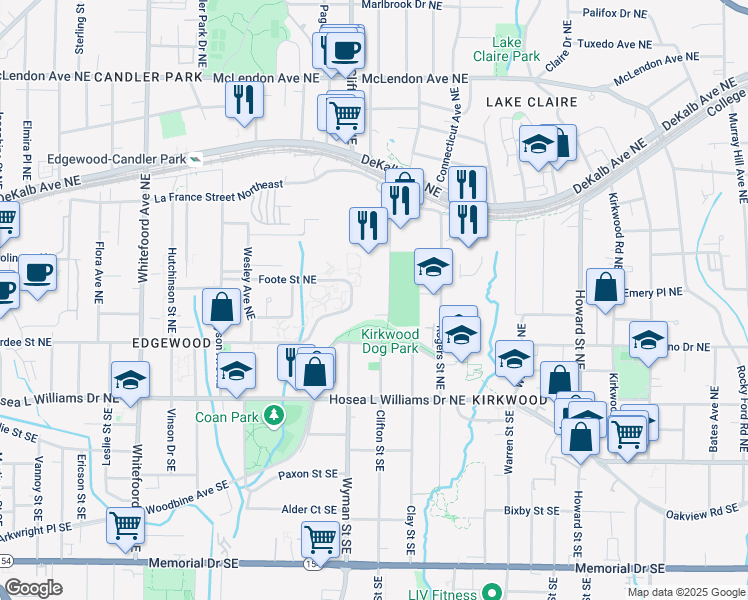map of restaurants, bars, coffee shops, grocery stores, and more near 110 Arizona Ave NE in Atlanta