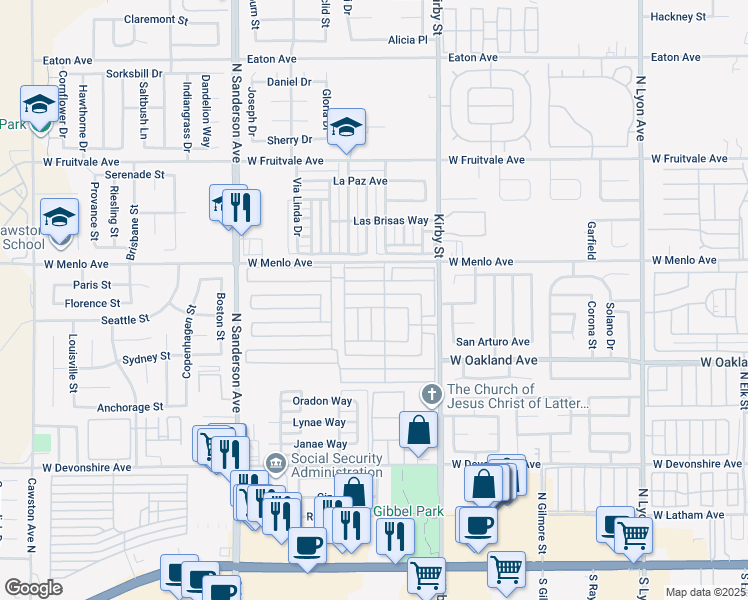 map of restaurants, bars, coffee shops, grocery stores, and more near 601 North Kirby Street in Hemet